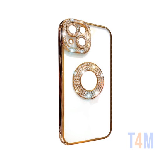 Funda de Silicona Suave con Diseño de Diamantes para Apple iPhone 14 Dorado